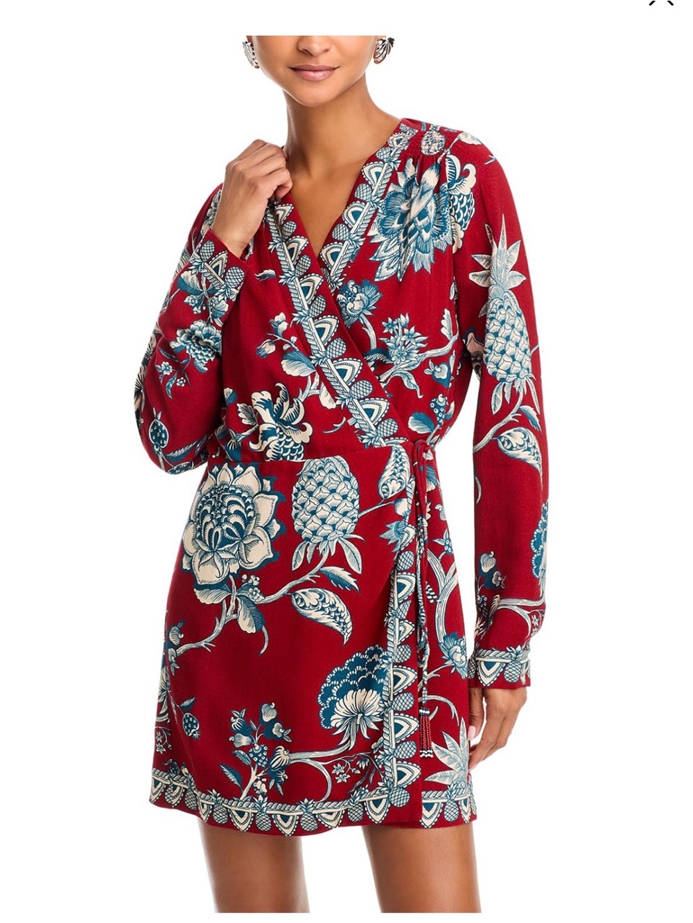 FARM Rio Crimson Floral & Pineapple Wrap Dress